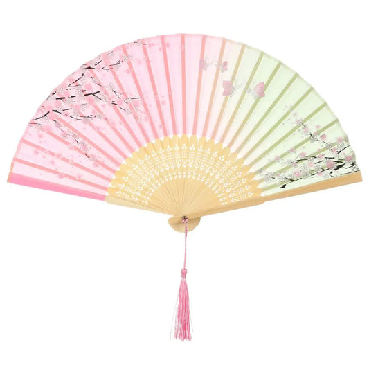 Japanese Folding Fan with Pink Sakura and Butterflies | Tengura Store