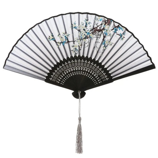 Bamboo Chinese Japanese Folding Fan Colorful Tassel Elegent Female Fan Vintage Style Folding Fan Silk Hand Fan | Tengura Store