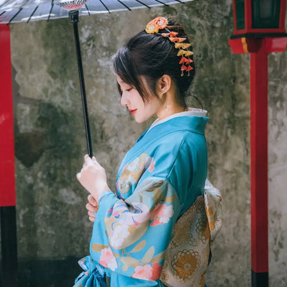 Japanese Kimono for Women - Blue Floral Summer | Tengura Store