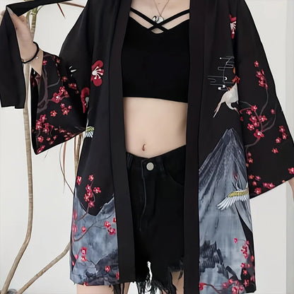 Women’s Haori Jacket with Cranes and Cherry Blossoms | Tengura Store