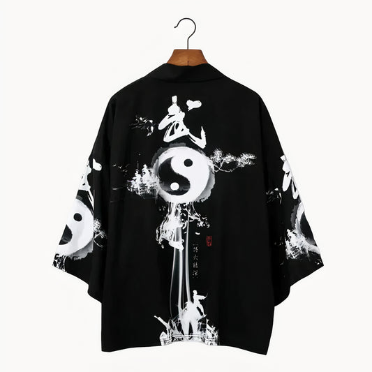 Men’s Haori Jacket - Yin Yang Artwork in Black & White | Tengura Store