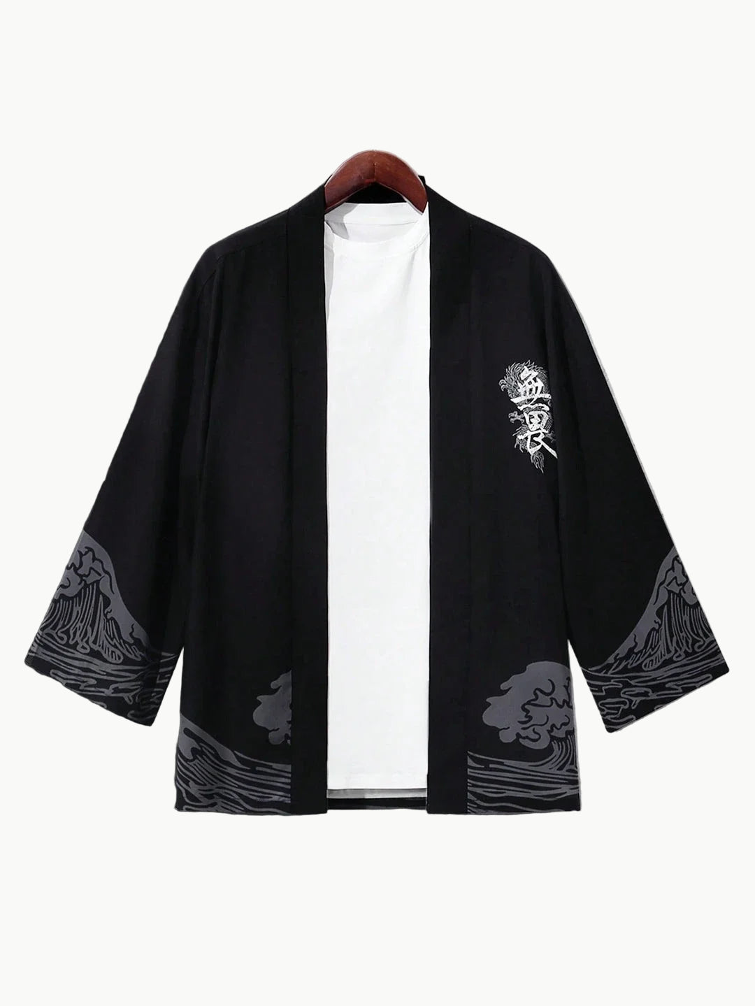 Japanese Haori Jacket - Kanji & Wave Pattern 3XL | Tengura Store
