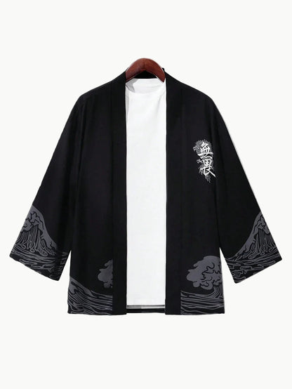 Japanese Haori Jacket - Kanji & Wave Pattern 3XL | Tengura Store