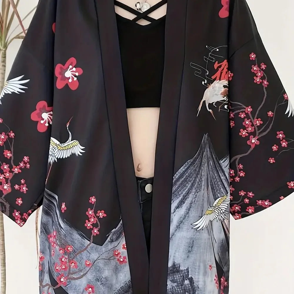Women’s Haori Jacket with Cranes and Cherry Blossoms | Tengura Store