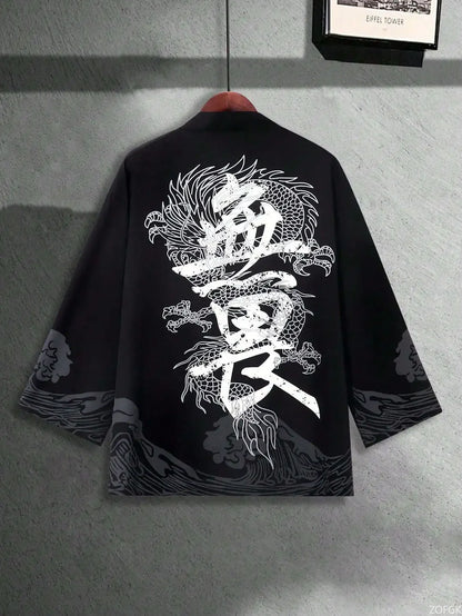 Japanese Haori Jacket - Kanji & Wave Pattern | Tengura Store