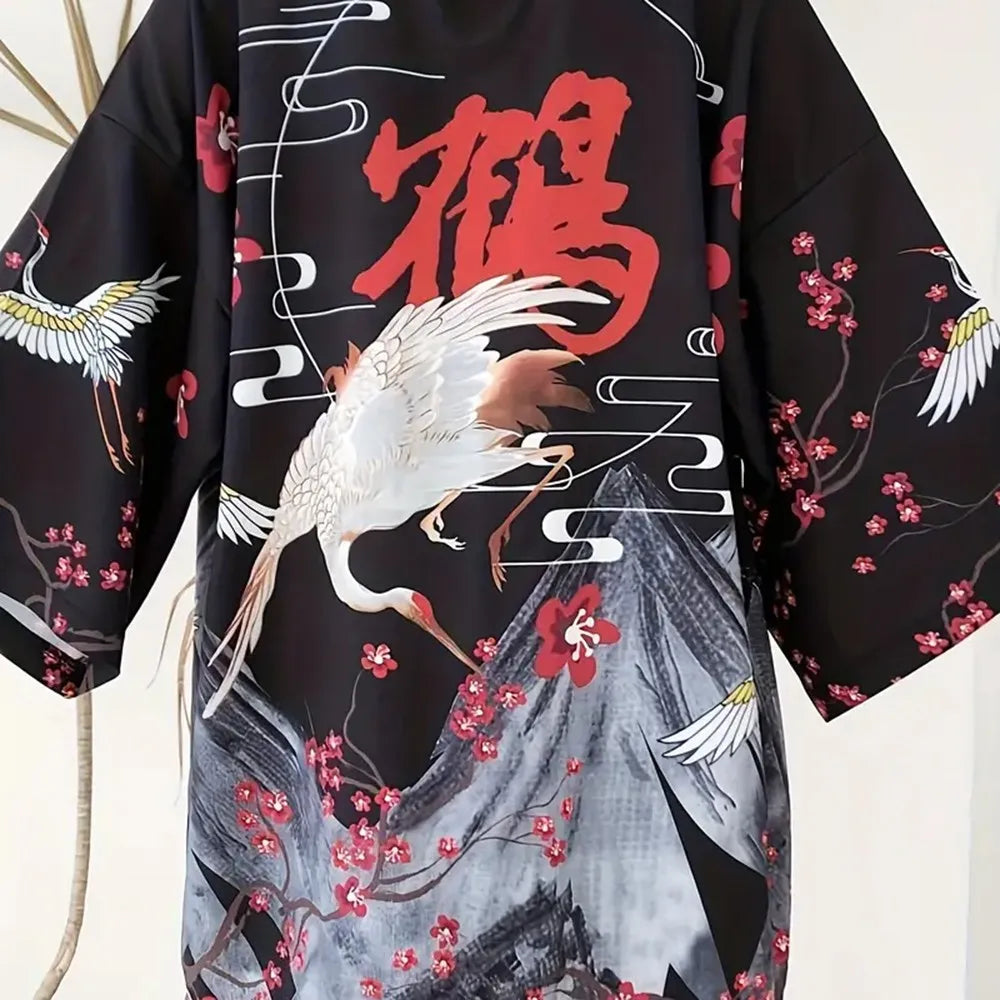 Women’s Haori Jacket with Cranes and Cherry Blossoms | Tengura Store