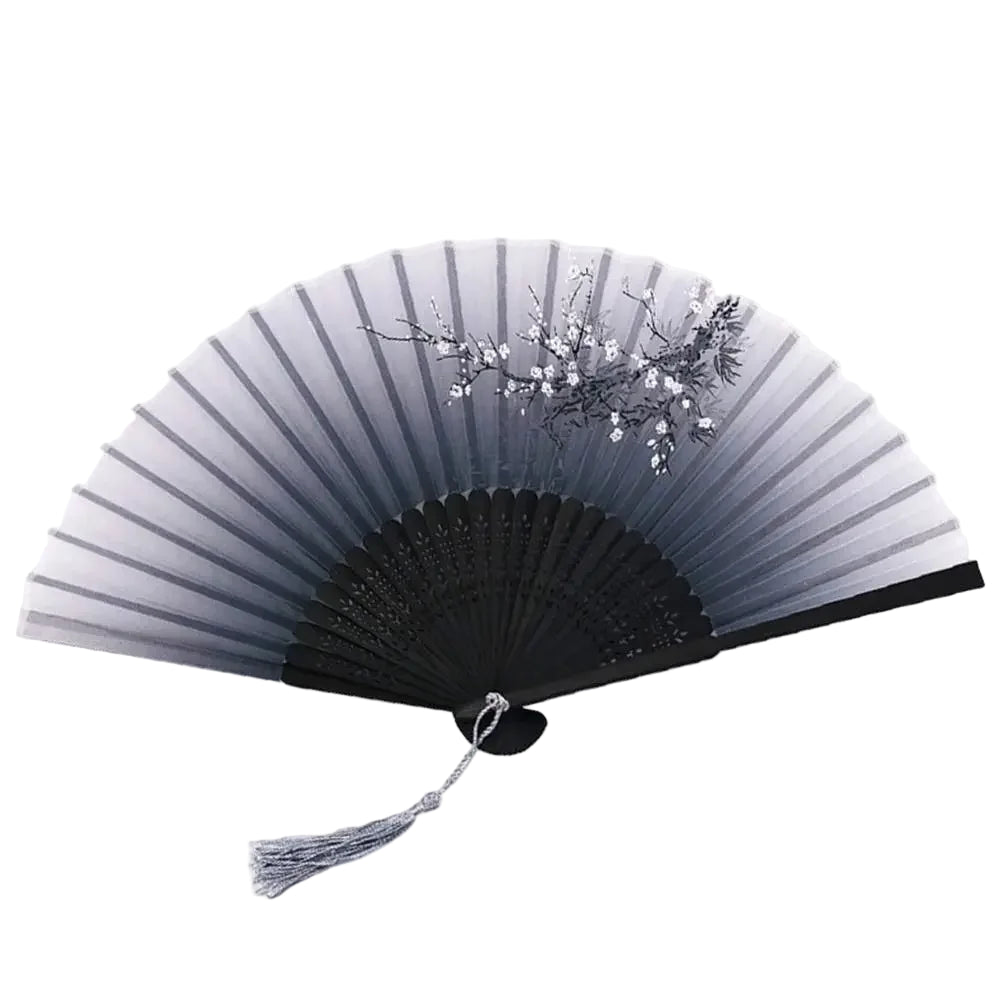 Japanese Folding Fan with Plum Blossoms in Black Ink Style | Tengura Store