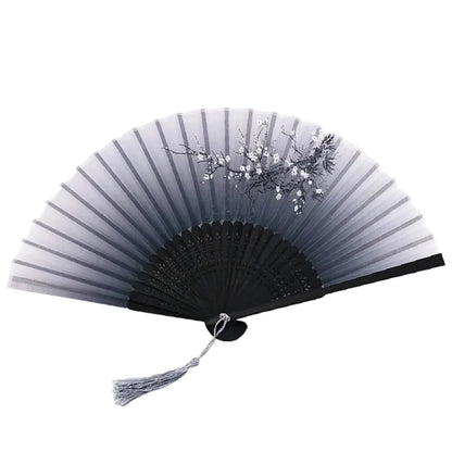 Japanese Folding Fan with Plum Blossoms in Black Ink Style | Tengura Store
