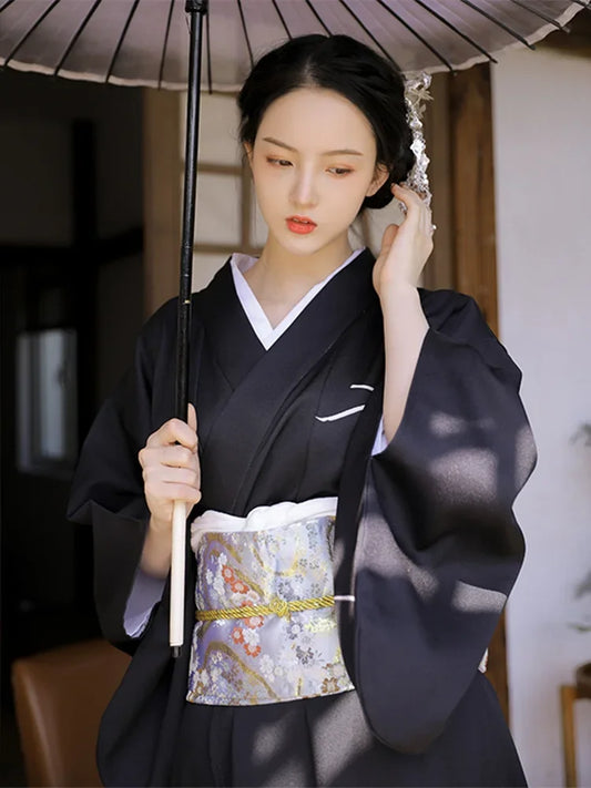 Women’s Kimono Traditional Black Japanese Outfit | Tengura Store