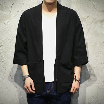 Casual Kimono Shirt for Men black | Tengura Store