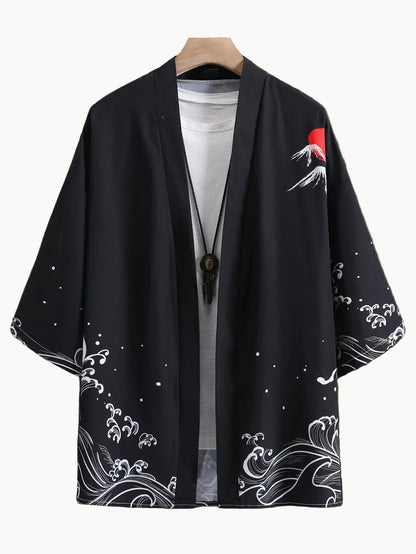Japanese Haori Jacket - Mt. Fuji & Ocean Waves 3XL | Tengura Store