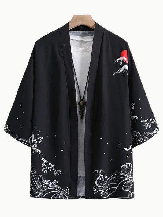 Japanese Haori Jacket - Mt. Fuji & Ocean Waves 3XL | Tengura Store