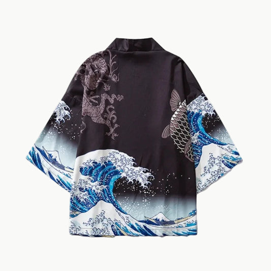 Japanese Haori Jacket - Koi Fish & Wave Print | Tengura Store