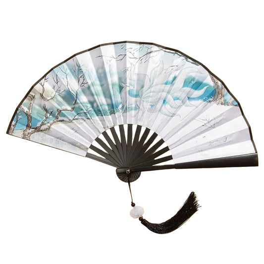 Japanese Folding Fan with Nine-Tailed Fox Design | Tengura Store