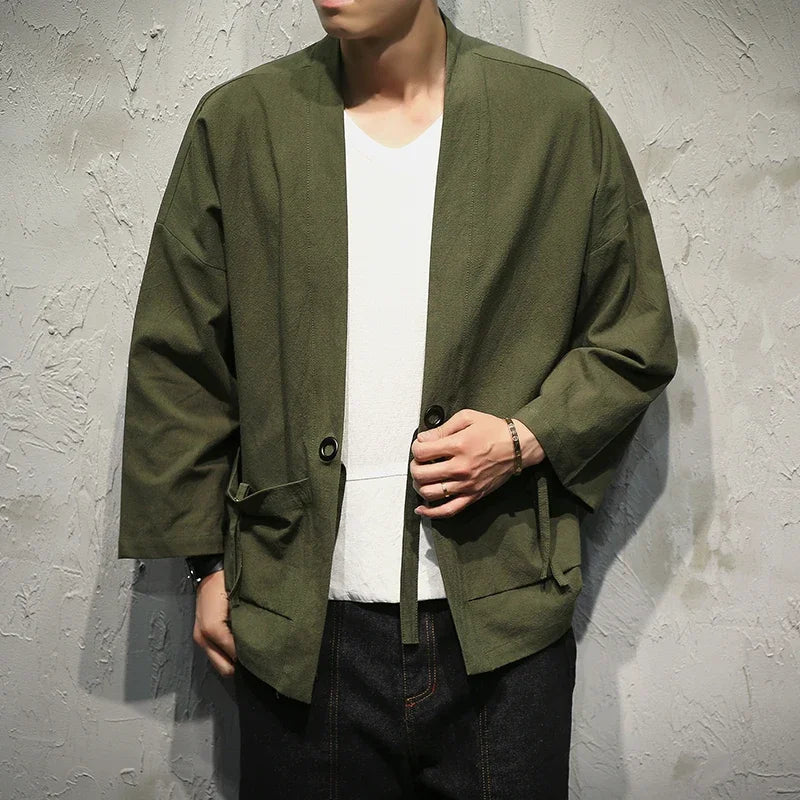 Casual Kimono Shirt for Men green | Tengura Store