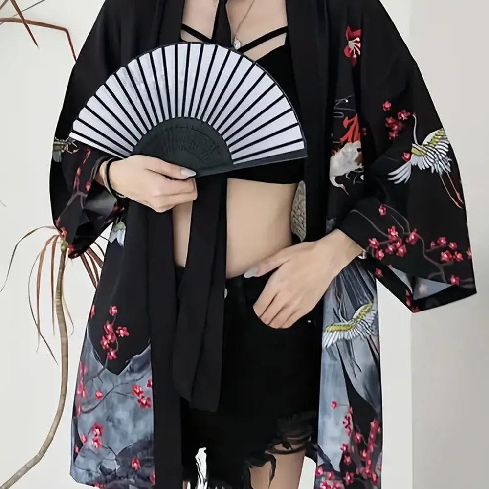 Women’s Haori Jacket with Cranes and Cherry Blossoms | Tengura Store