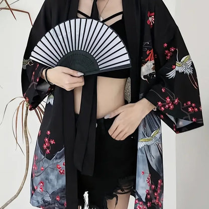 Women’s Haori Jacket with Cranes and Cherry Blossoms | Tengura Store