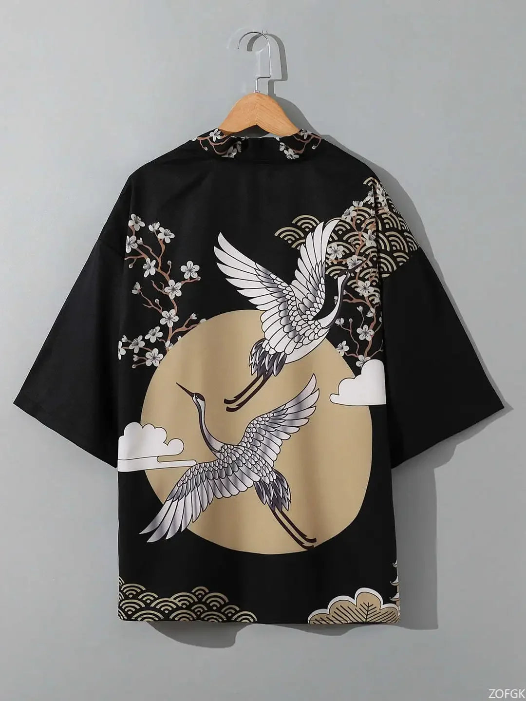 Japanese Haori Jacket - Pagoda & Crane Print | Tengura Store