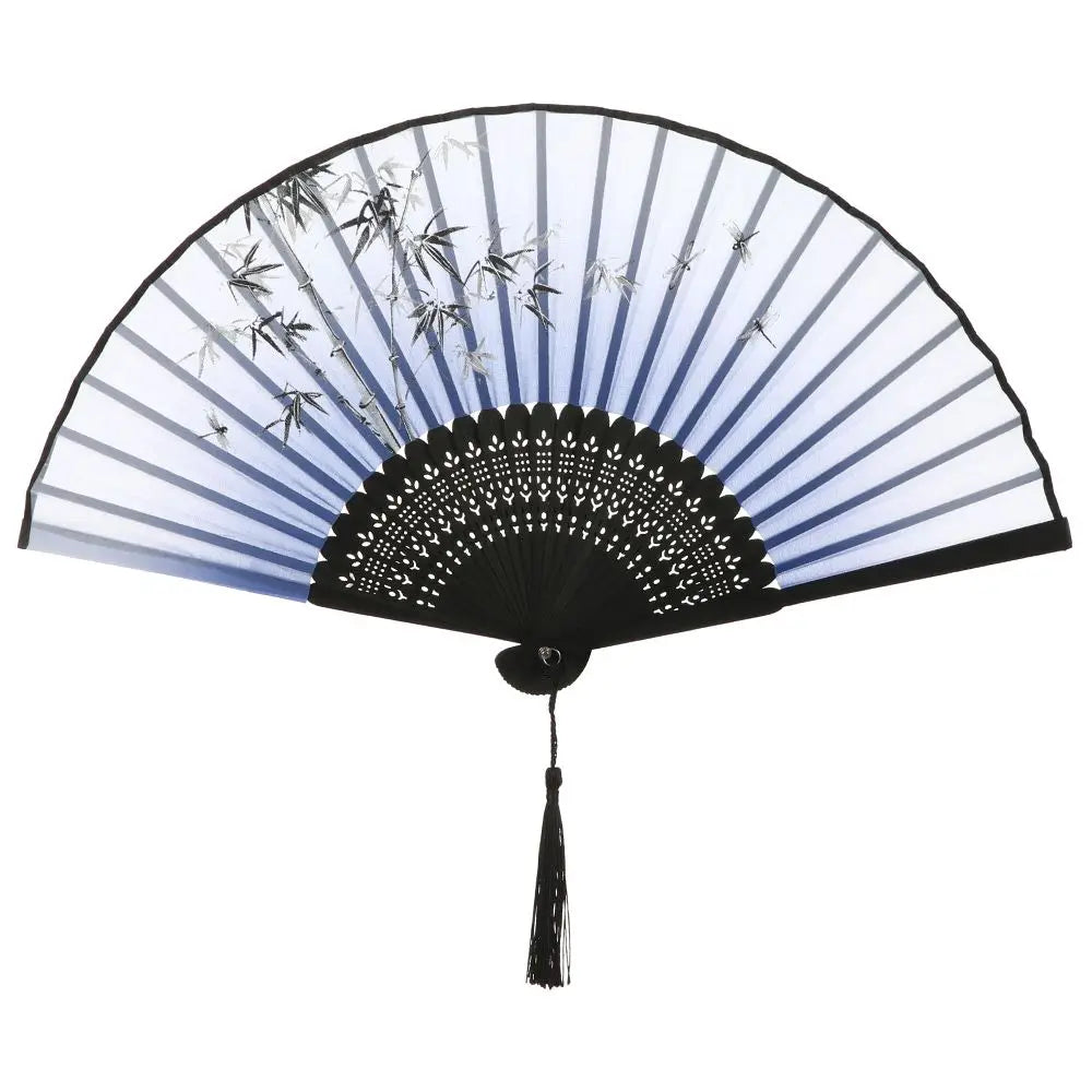 Oriental Hand Fan with Bamboo Motif Blue Gradient | Tengura Store