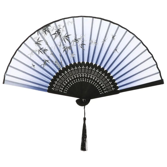 Oriental Hand Fan with Bamboo Motif Blue Gradient | Tengura Store