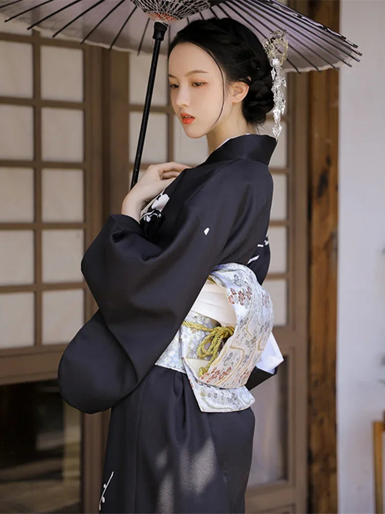 Women’s Kimono Traditional Black Japanese Outfit | Tengura Store