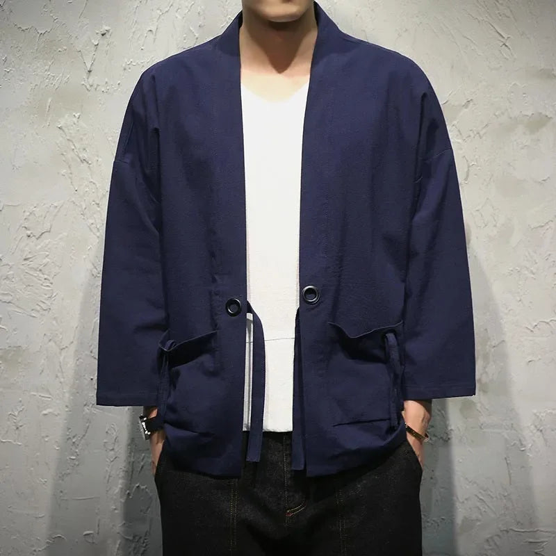 Casual Kimono Shirt for Men blue | Tengura Store