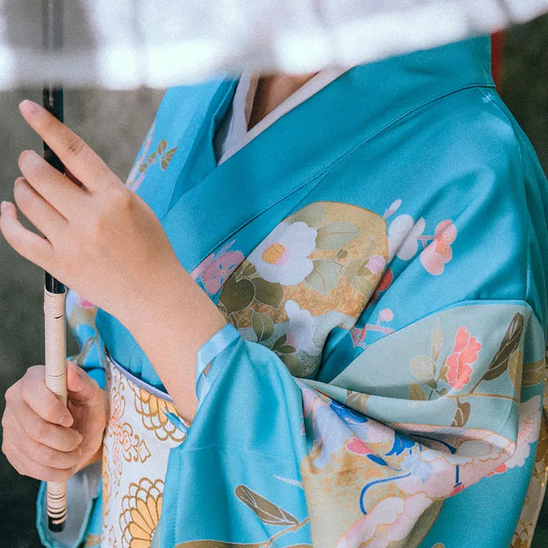 Japanese Kimono for Women - Blue Floral Summer L | Tengura Store