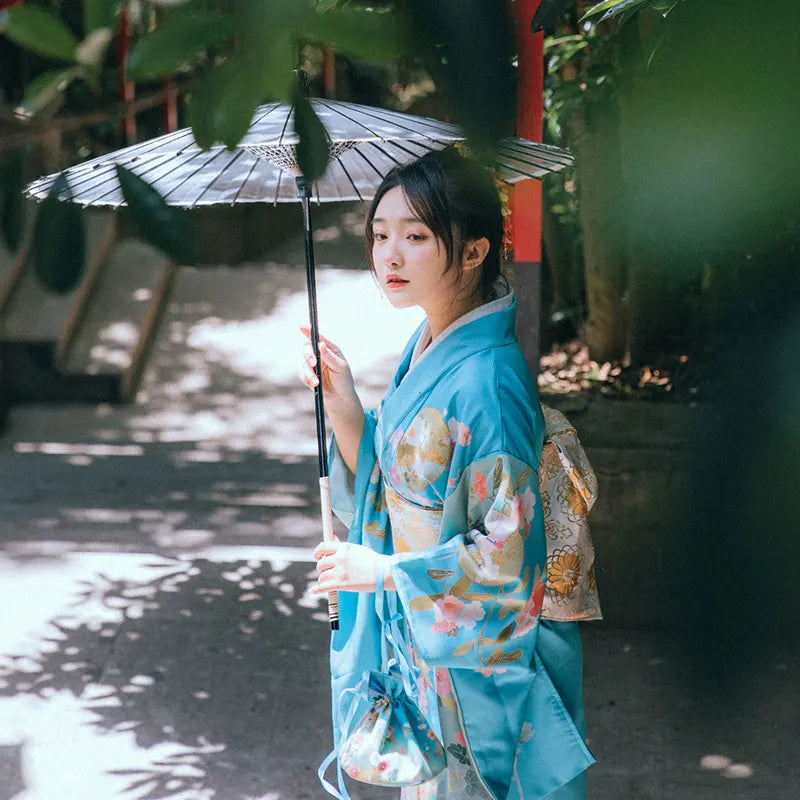 Japanese Kimono for Women - Blue Floral Summer | Tengura Store