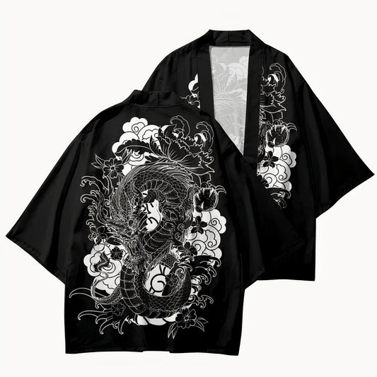 Giacca Haori Nera - Motivo Drago Giapponese