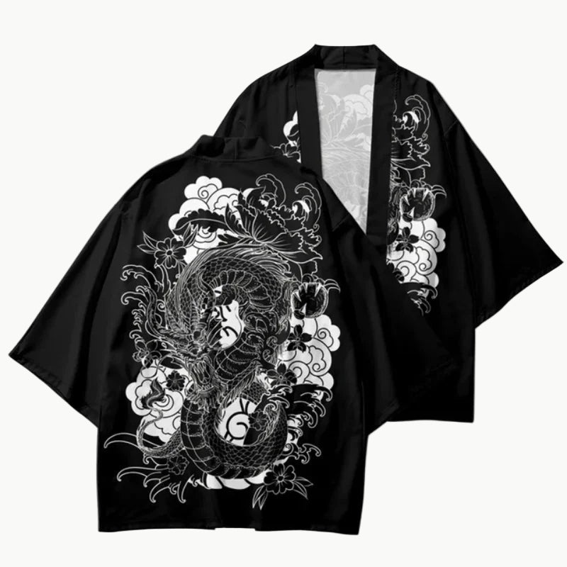 Black Haori Jacket - Japanese Dragon Artwork | Tengura Store