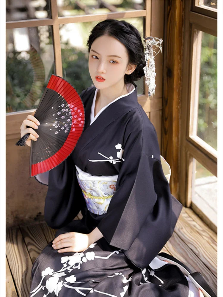Women’s Kimono Traditional Black Japanese Outfit | Tengura Store