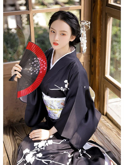 Women’s Kimono Traditional Black Japanese Outfit | Tengura Store