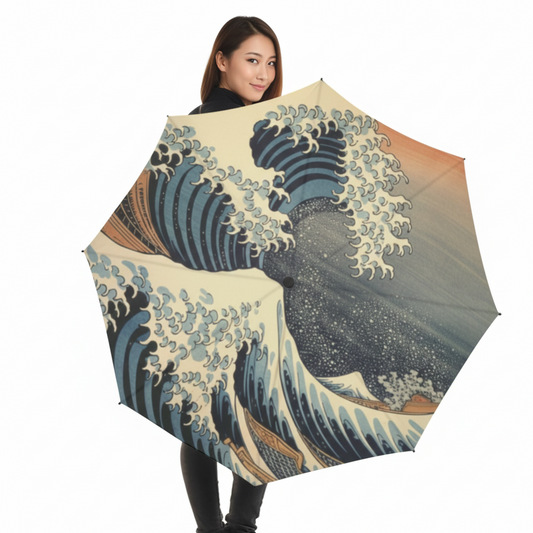 Traditional Japanese Great Wave Art Umbrella Ukiyo Style