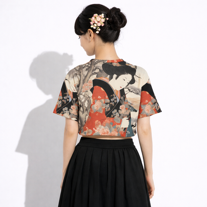 Top court avec imprimé Geisha japonais | Tengura Store