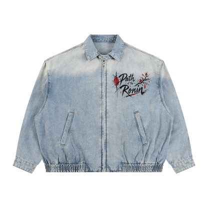 Japanese Vintage Unisex Zip Denim Jacket | Path of Ronin | Ronin & Sakura Blue | Tengura Store