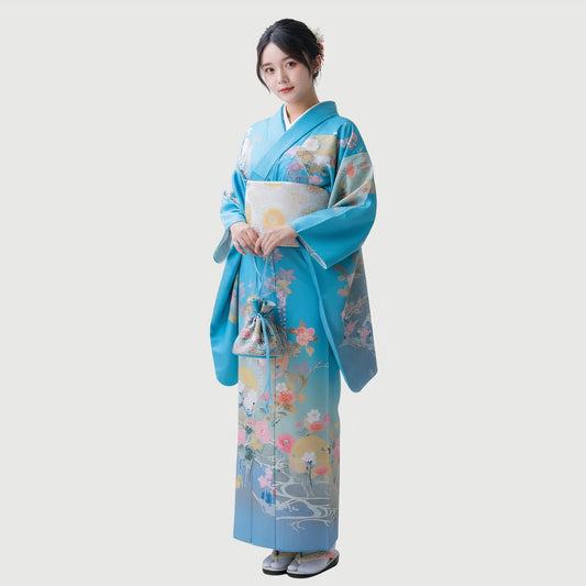 Kimono giapponese da donna - estivo floreale blu