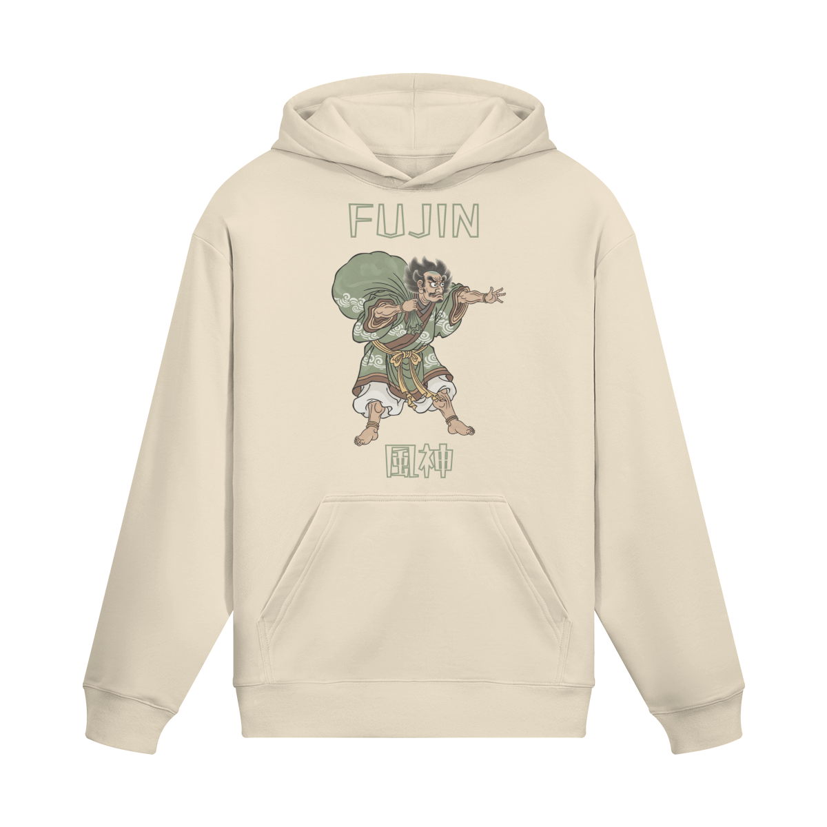 Fujin Wind God Japanese Hoodie Beige | Tengura Store
