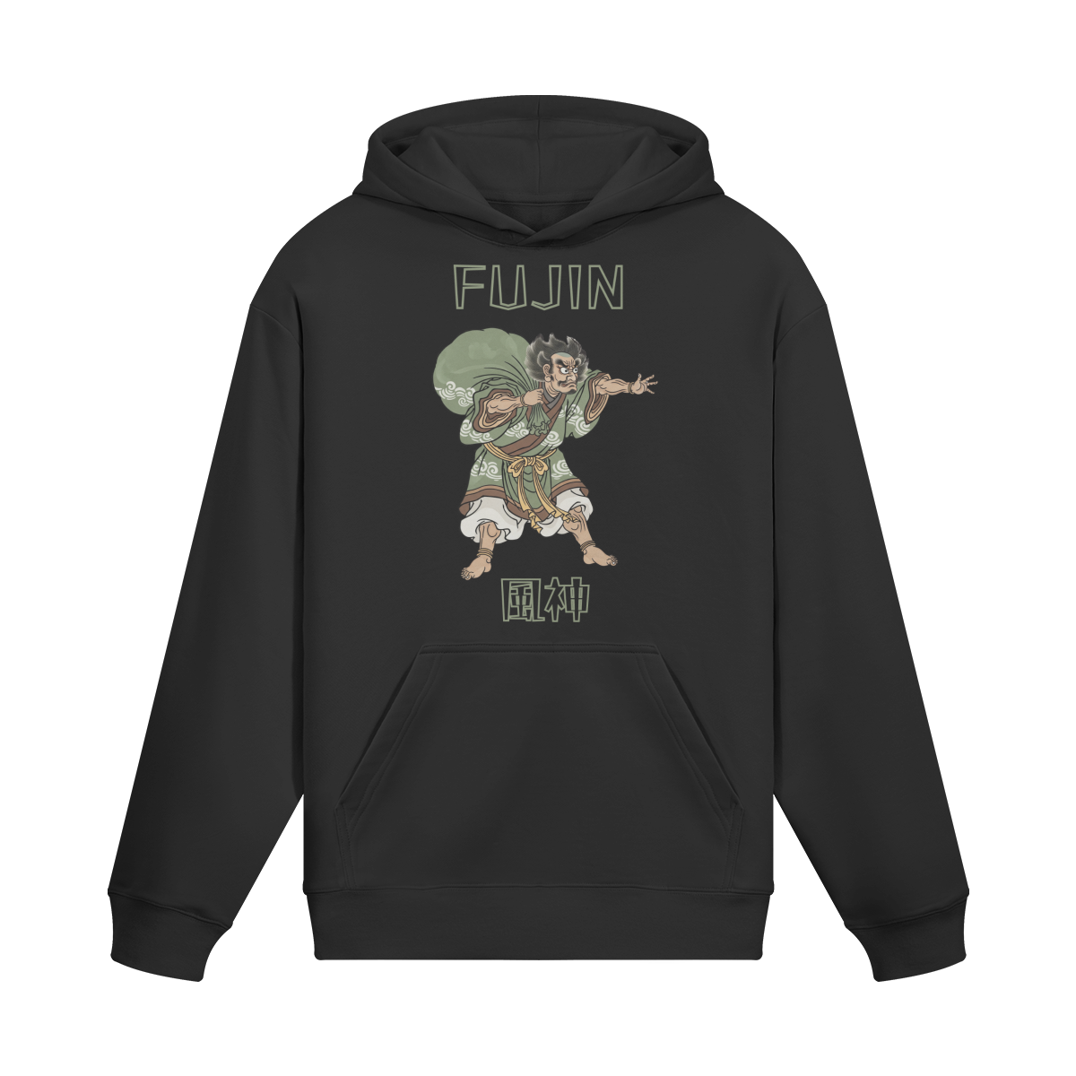Fujin Wind God Japanese Hoodie Black | Tengura Store