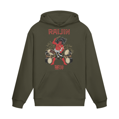 Raijin Thunder God Japanese Streetwear Hoodie Charcoal Grey | Tengura Store