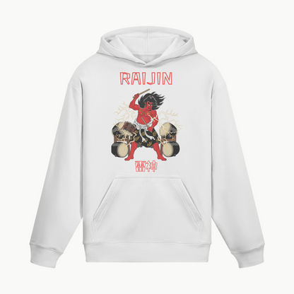 Raijin Thunder God Japanese Streetwear Hoodie White | Tengura Store