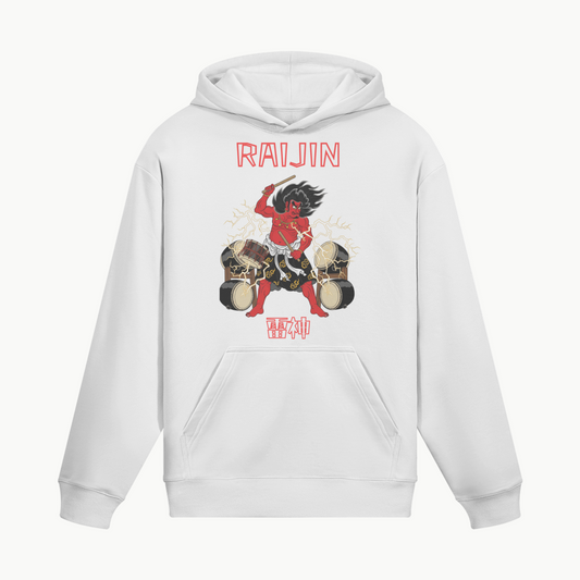 Raijin Thunder God Japanese Streetwear Hoodie White | Tengura Store