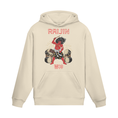 Raijin Thunder God Japanese Streetwear Hoodie Beige | Tengura Store