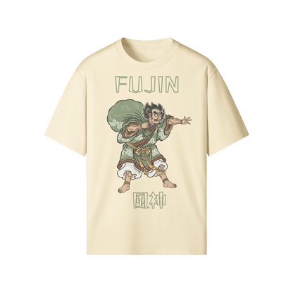 Fujin Wind God Japanese T-Shirt Ukiyo-e Print Beige | Tengura Store