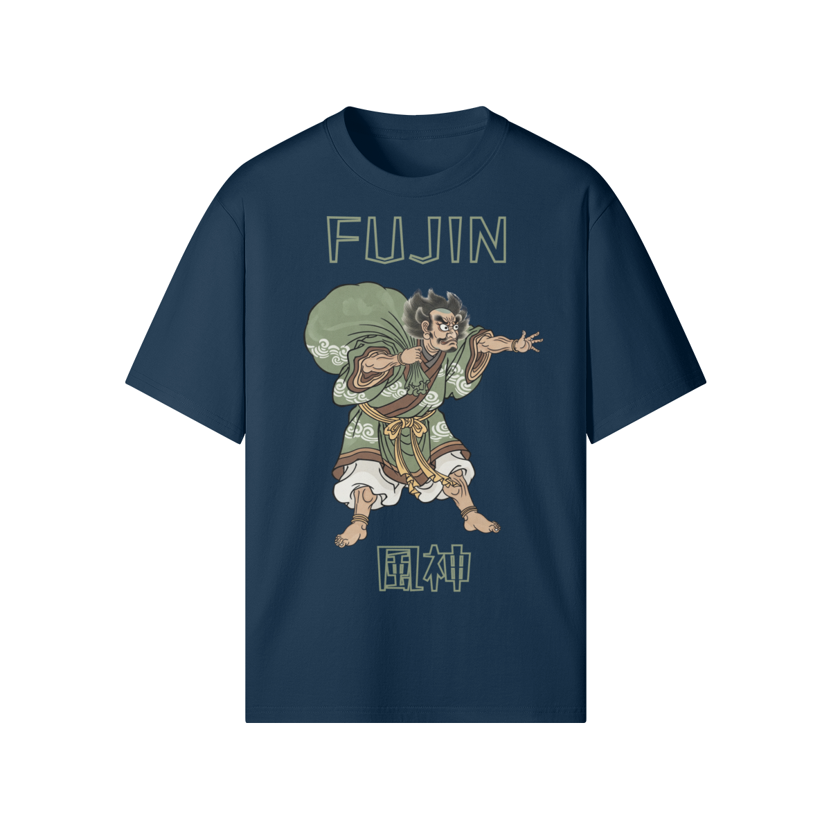 Fujin Wind God Japanese T-Shirt Ukiyo-e Print Indigo Blue | Tengura Store