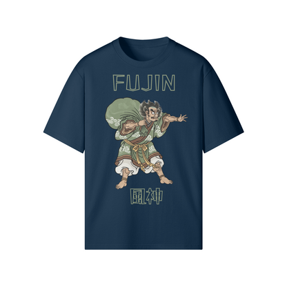 Fujin Wind God Japanese T-Shirt Ukiyo-e Print Indigo Blue | Tengura Store