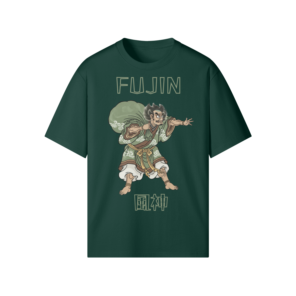 Fujin Wind God Japanese T-Shirt Ukiyo-e Print Dark Green | Tengura Store