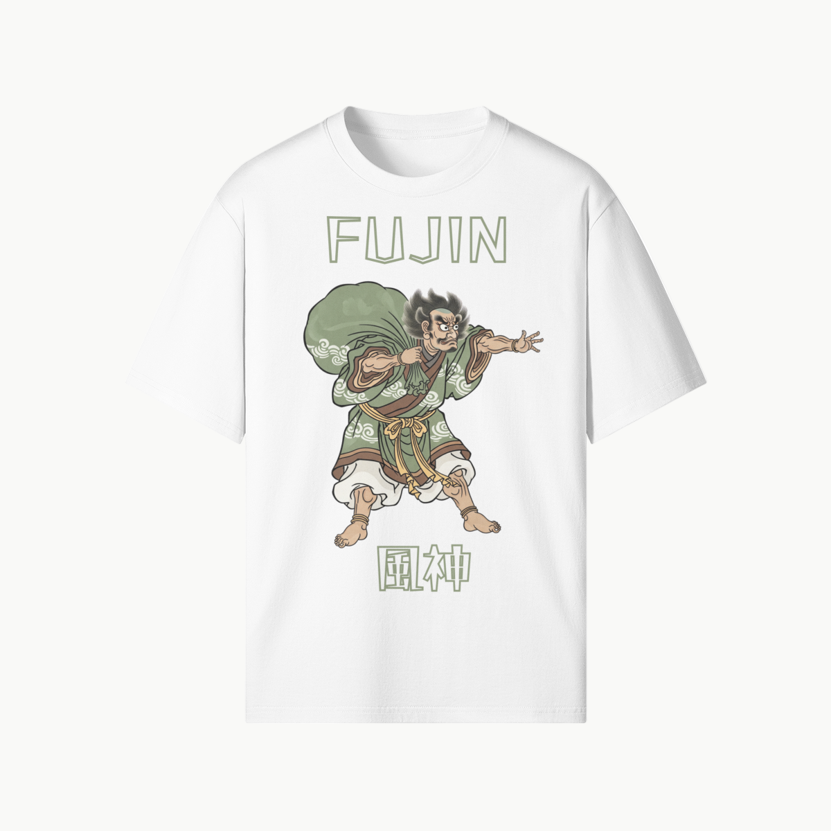T-shirt Japonês Fujin Wind God Estampa Ukiyo-e Branco | Tengura Store