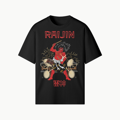 Raijin Thunder God Drums Japanese T-Shirt Black | Tengura Store