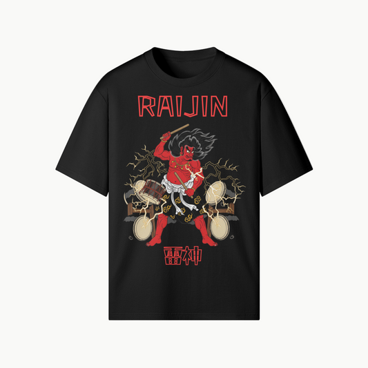 Raijin Thunder God Drums Japanese T-Shirt Black | Tengura Store