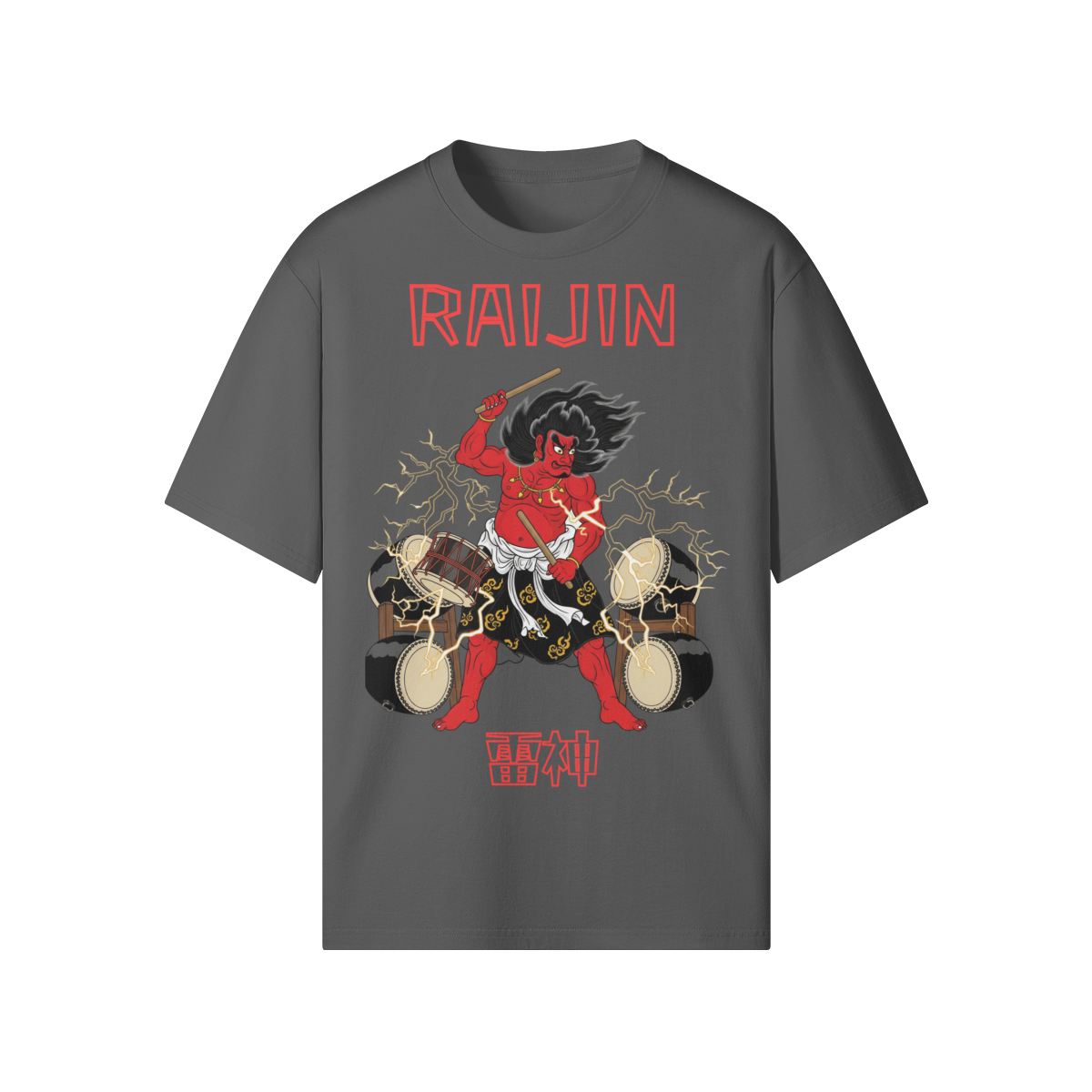Raijin Thunder God Drums Japanese T-Shirt Gray | Tengura Store